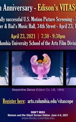 Poster of the event with event details and three film stills of a dancer.