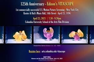 Poster of the event with event details and three film stills of a dancer.